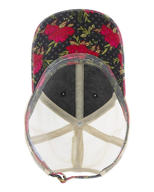 Infinity Her JANET Women's Printed Visor with Mesh Back Cap #color_Black/ Floral/ Khaki