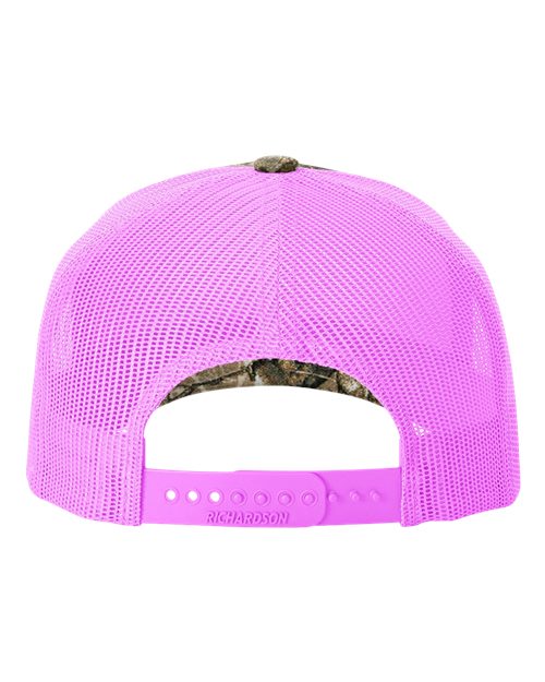 Richardson 112PFP Five-Panel Printed Trucker Cap #color_Realtree Edge/ Neon Pink