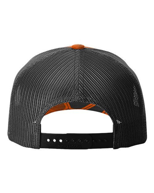 Richardson 112PFP Five-Panel Printed Trucker Cap #color_Kryptek Inferno/ Black