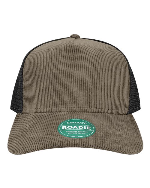 LEGACY ROADIE Five-Panel Trucker Cap #color_Dark Grey Corduroy/ Black