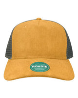 LEGACY ROADIE Five-Panel Trucker Cap #color_Mustard Corduroy/ Dark Grey