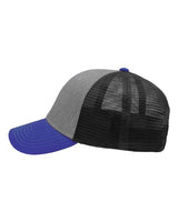 Sportsman SP1450 Traditional Lo-Pro Mesh Back Trucker Fit Cap #color_Heather Grey/ Charcoal/ Royal