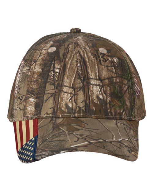 Kati LC350M Camo Woven USA Flag Mesh Cap #color_Xtra/ Xtra/ USA Flag Mesh