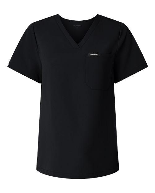 Jaanuu W10001 Women's Rhena Essential 1-Pocket Scrub V-Neck Top #color_Black
