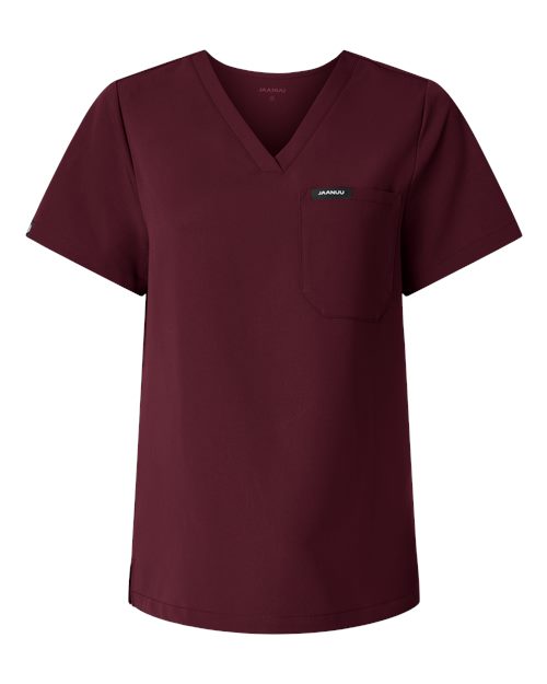 Jaanuu W10001 Women's Rhena Essential 1-Pocket Scrub V-Neck Top #color_Burgundy