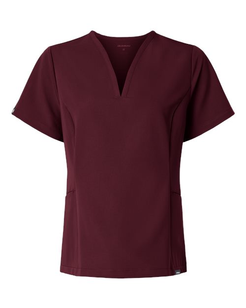 Jaanuu W10003 Women's Calix Fit & Flare Scrub V-Neck Top #color_Burgundy