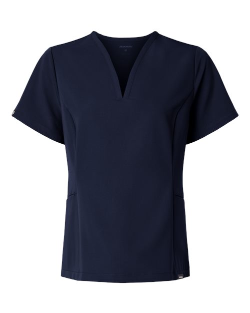 Jaanuu W10003 Women's Calix Fit & Flare Scrub V-Neck Top #color_Midnight Navy
