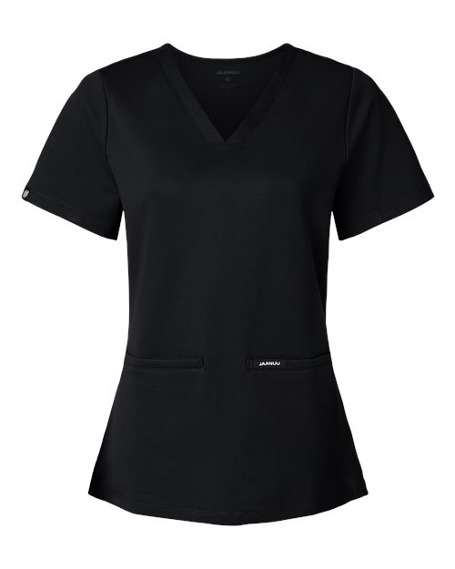 Jaanuu W30003 Women's Cesi Ultrasoft Scrub V-Neck Top #color_Black