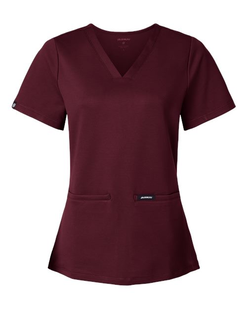 Jaanuu W30003 Women's Cesi Ultrasoft Scrub V-Neck Top #color_Burgundy