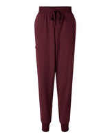 Jaanuu W20003P Women's Silex Knit-Waist Scrub Joggers - Petite Sizes #color_Burgundy