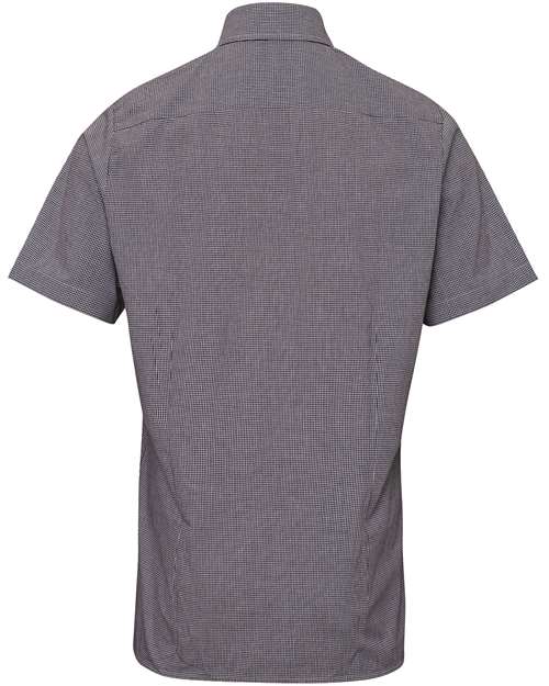 Artisan Collection by Reprime RP221 Mens Microcheck Gingham Short-Sleeve Cotton Shirt #color_BLACK/ WHITE
