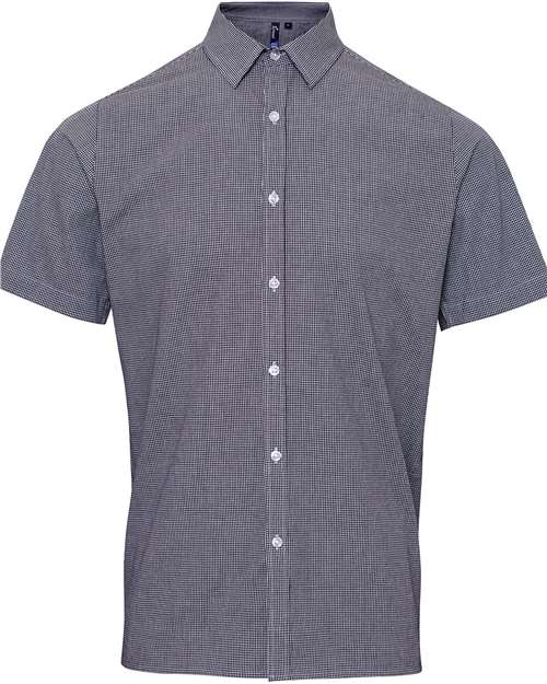 Artisan Collection by Reprime RP221 Mens Microcheck Gingham Short-Sleeve Cotton Shirt #color_BLACK/ WHITE