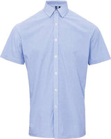 Artisan Collection by Reprime RP221 Mens Microcheck Gingham Short-Sleeve Cotton Shirt #color_LT BLUE/ WHITE