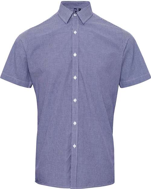Artisan Collection by Reprime RP221 Mens Microcheck Gingham Short-Sleeve Cotton Shirt #color_NAVY/ WHITE