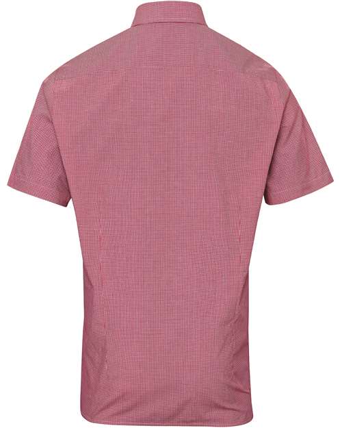 Artisan Collection by Reprime RP221 Mens Microcheck Gingham Short-Sleeve Cotton Shirt #color_RED/ WHITE