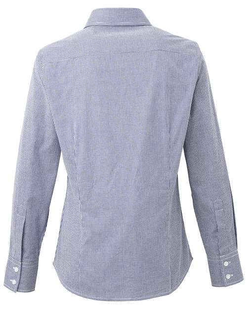 Artisan Collection by Reprime RP320 Ladies' Microcheck Gingham Long-Sleeve Cotton Shirt #color_NAVY/ WHITE