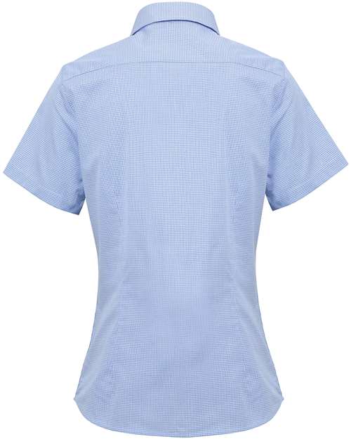 Artisan Collection by Reprime RP321 Ladies' Microcheck Gingham Short-Sleeve Cotton Shirt #color_LT BLUE/ WHITE