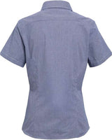 Artisan Collection by Reprime RP321 Ladies' Microcheck Gingham Short-Sleeve Cotton Shirt #color_NAVY/ WHITE
