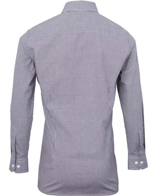 Artisan Collection by Reprime RP220 Men's Microcheck Gingham Long-Sleeve Cotton Shirt #color_NAVY/ WHITE