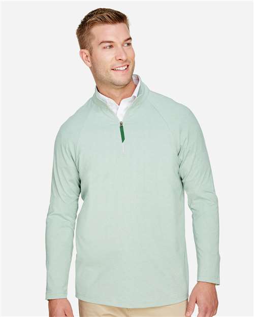 Devon & Jones DG480 CrownLux Performance Men's Clubhouse Micro-Stripe Quarter-Zip #color_KELLY GREEN
