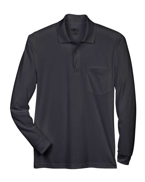 Core 365 88192P Adult Pinnacle Performance Long-Sleeve Piqu Polo with Pocket #color_BLACK