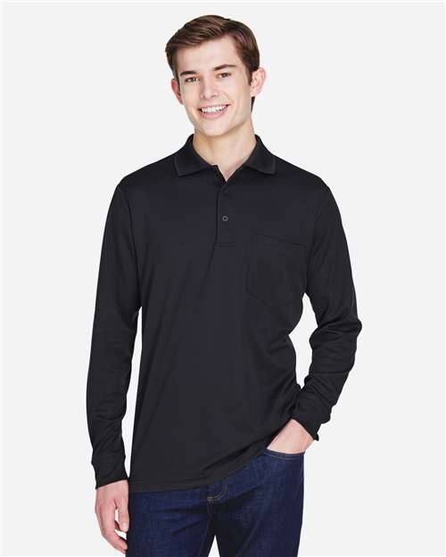 Core 365 88192P Adult Pinnacle Performance Long-Sleeve Piqu Polo with Pocket #color_BLACK