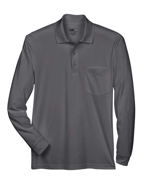 Core 365 88192P Adult Pinnacle Performance Long-Sleeve Piqu Polo with Pocket #color_CARBON