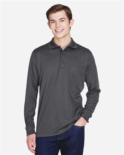 Core 365 88192P Adult Pinnacle Performance Long-Sleeve Piqu Polo with Pocket #color_CARBON
