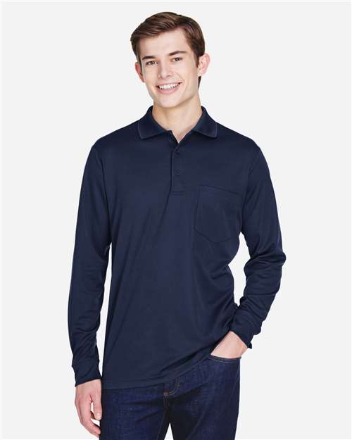 Core 365 88192P Adult Pinnacle Performance Long-Sleeve Piqu Polo with Pocket #color_CLASSIC NAVY