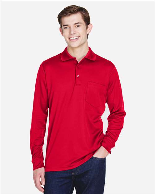 Core 365 88192P Adult Pinnacle Performance Long-Sleeve Piqu Polo with Pocket #color_CLASSIC RED