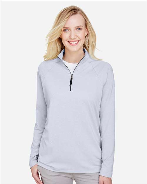 Devon & Jones DG480W CrownLux Performance Ladies' Clubhouse Micro-Stripe Quarter-Zip #color_NAVY