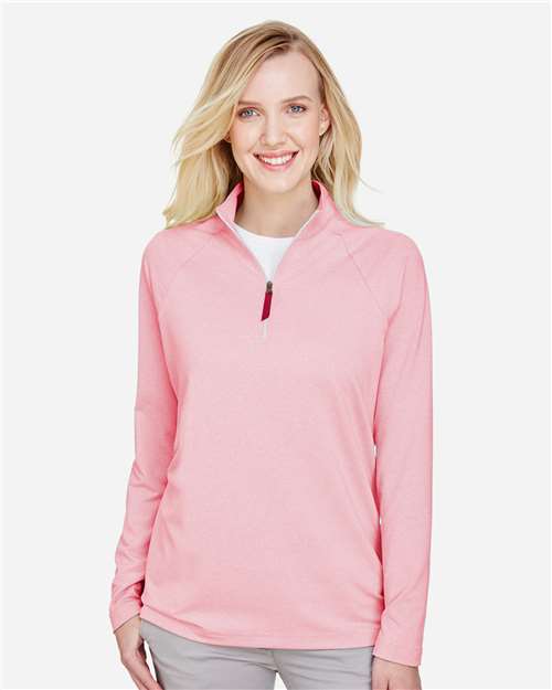 Devon & Jones DG480W CrownLux Performance Ladies' Clubhouse Micro-Stripe Quarter-Zip #color_RED