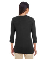 Devon & Jones DP186W Ladies' Perfect Fit Y-Placket Convertible Sleeve Knit Top #color_BLACK