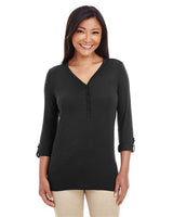 Devon & Jones DP186W Ladies' Perfect Fit Y-Placket Convertible Sleeve Knit Top #color_BLACK
