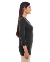 Devon & Jones DP186W Ladies' Perfect Fit Y-Placket Convertible Sleeve Knit Top #color_BLACK