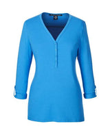 Devon & Jones DP186W Ladies' Perfect Fit Y-Placket Convertible Sleeve Knit Top #color_FRENCH BLUE