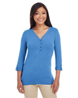 Devon & Jones DP186W Ladies' Perfect Fit Y-Placket Convertible Sleeve Knit Top #color_FRENCH BLUE