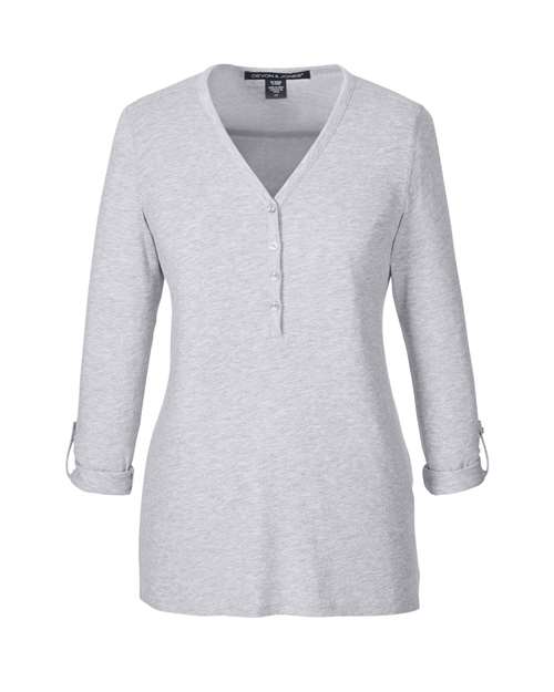 Devon & Jones DP186W Ladies' Perfect Fit Y-Placket Convertible Sleeve Knit Top #color_GREY HEATHER