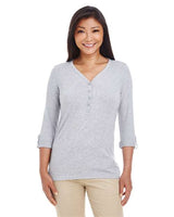 Devon & Jones DP186W Ladies' Perfect Fit Y-Placket Convertible Sleeve Knit Top #color_GREY HEATHER