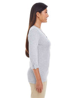 Devon & Jones DP186W Ladies' Perfect Fit Y-Placket Convertible Sleeve Knit Top #color_GREY HEATHER