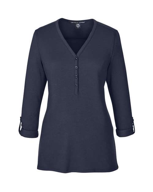 Devon & Jones DP186W Ladies' Perfect Fit Y-Placket Convertible Sleeve Knit Top #color_NAVY
