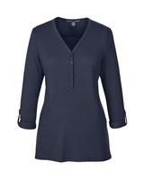 Devon & Jones DP186W Ladies' Perfect Fit Y-Placket Convertible Sleeve Knit Top #color_NAVY