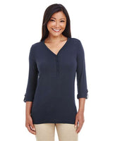 Devon & Jones DP186W Ladies' Perfect Fit Y-Placket Convertible Sleeve Knit Top #color_NAVY