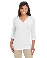 Devon & Jones DP186W Ladies' Perfect Fit Y-Placket Convertible Sleeve Knit Top #color_WHITE