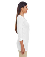Devon & Jones DP186W Ladies' Perfect Fit Y-Placket Convertible Sleeve Knit Top #color_WHITE