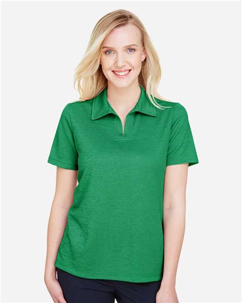 Devon & Jones DG22W CrownLux PerformanceLadies' Address Melange Polo #color_KELLY GREEN HTHR