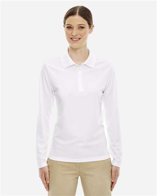 Core 365 78192 Ladies' Pinnacle Performance Long-Sleeve Piqu Polo #color_WHITE