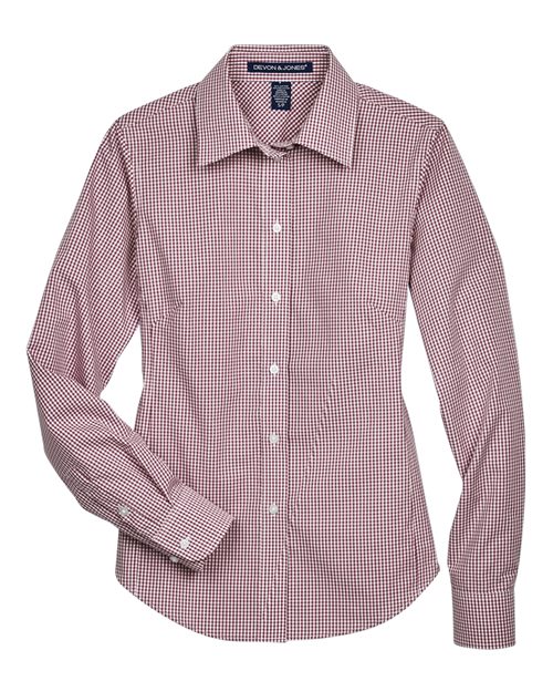 Devon & Jones D640W Ladies' Crown Woven Collection Gingham Check #color_BURGUNDY