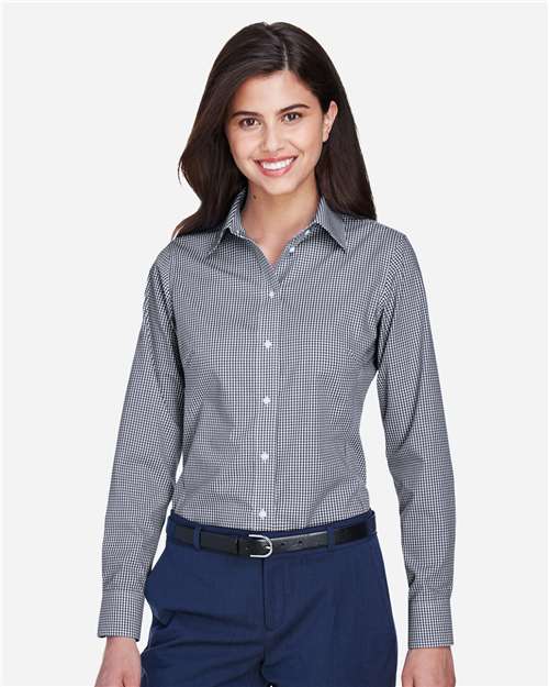 Devon & Jones D640W Ladies' Crown Woven Collection Gingham Check #color_NAVY