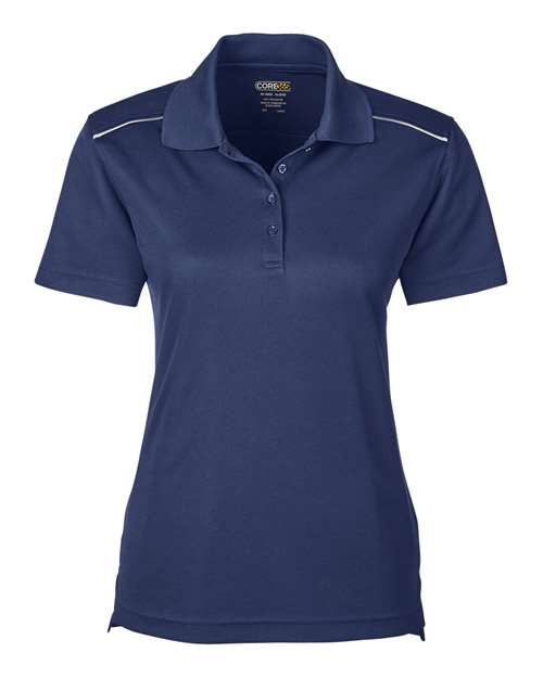 Core 365 78181R Ladies' Radiant Performance Piqu Polo with Reflective Piping #color_CLASSIC NAVY